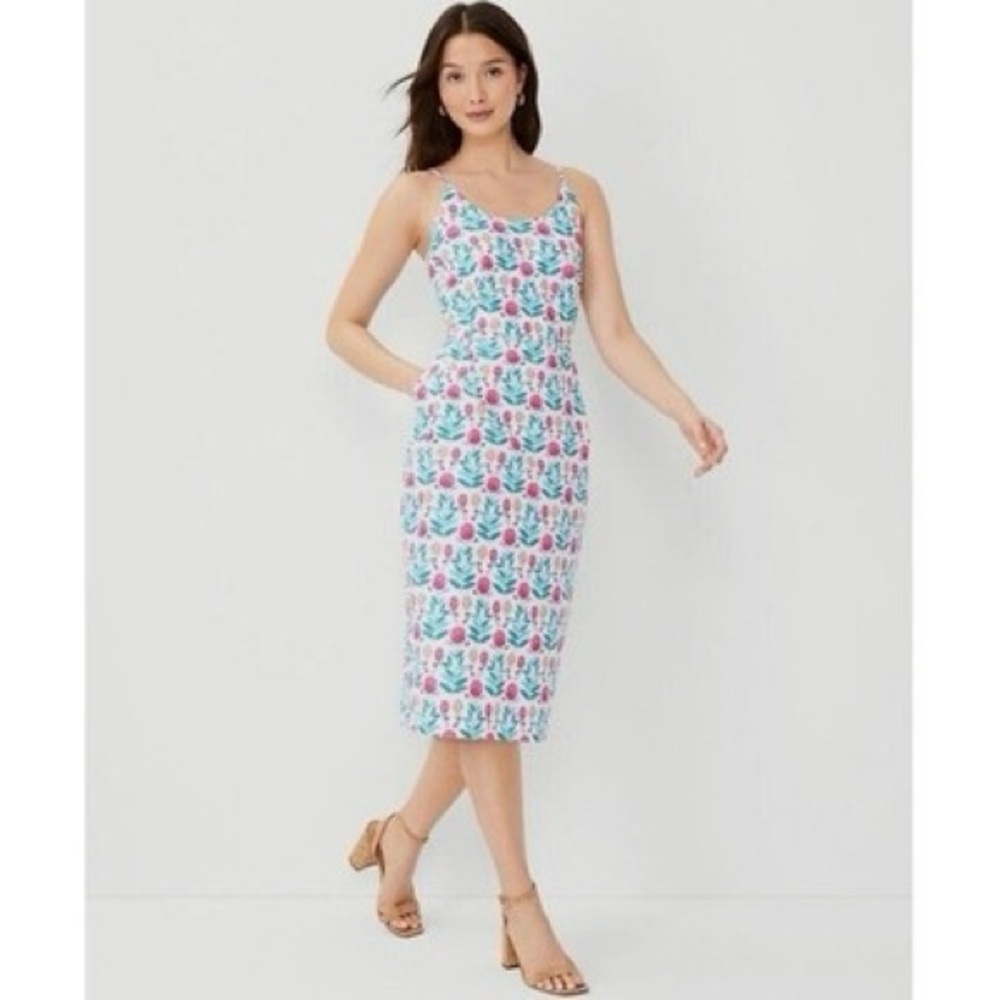 Ann Taylor White One-Piece Swim Dress with Pink & Teal Floral Print
